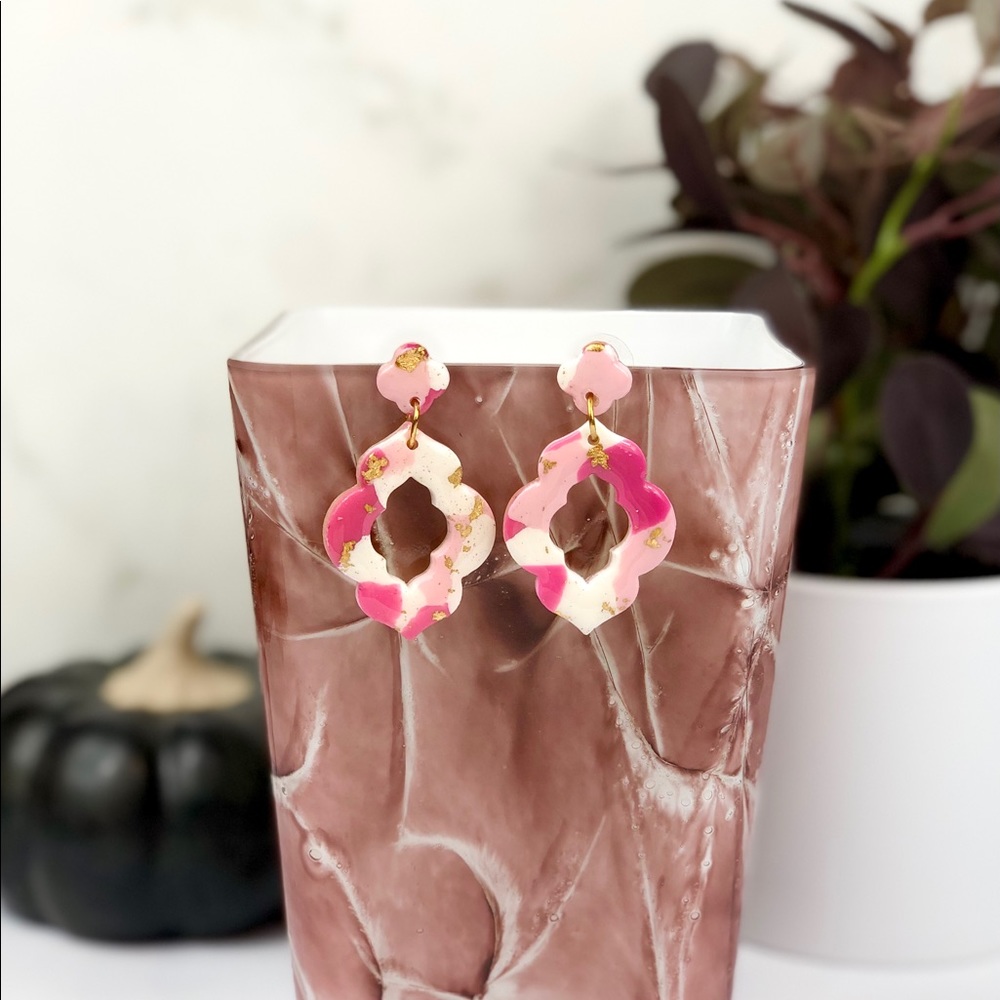 Pink Rose Gold Dangle Earrings